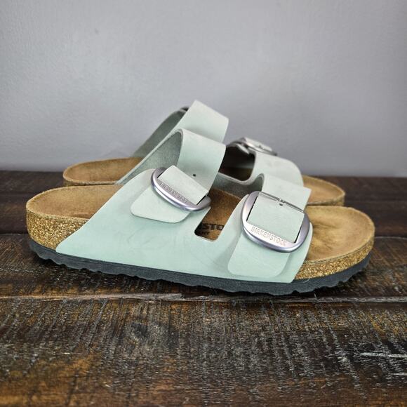 Birkenstock Arizona Big Buckle Womens Size 6 EU 37 Narrow Sandals Green Silver - Picture 1 of 11